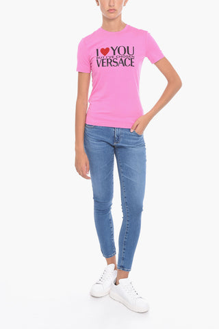 Printed Crewneck T-shirt Embelished With Rhinestones