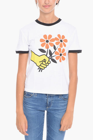 Crew-Neck T-shirt with Flowers-Print