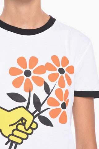Crew-Neck T-shirt with Flowers-Print