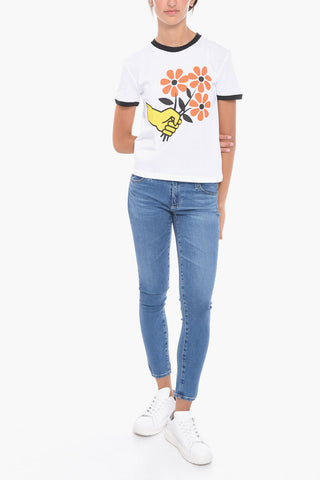 Crew-Neck T-shirt with Flowers-Print