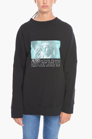 Fleeced-Cotton Crew-Neck Sweatshirt with Print