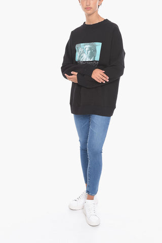 Fleeced-Cotton Crew-Neck Sweatshirt with Print