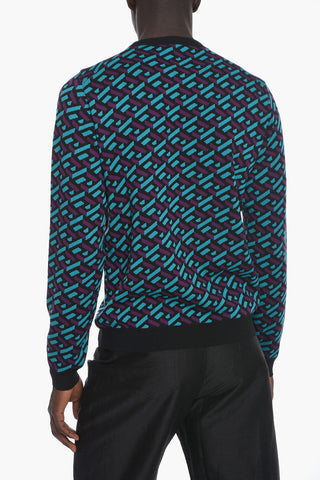 Wool Crewneck Sweater with Jacquard GREQUE Motif