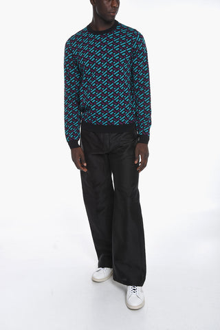 Wool Crewneck Sweater with Jacquard GREQUE Motif
