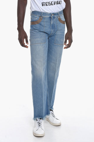 Fringed Jeans with Leather Details