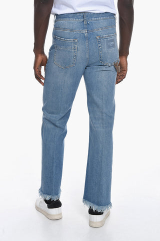 Fringed Jeans with Leather Details