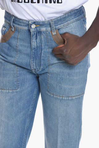 Fringed Jeans with Leather Details