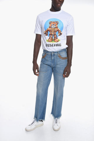Fringed Jeans with Leather Details