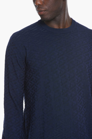 Cotton-blend Crewneck Sweater with Jacquard GREQUE Motif