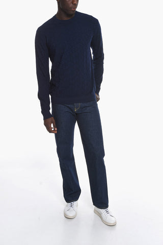 Cotton-blend Crewneck Sweater with Jacquard GREQUE Motif