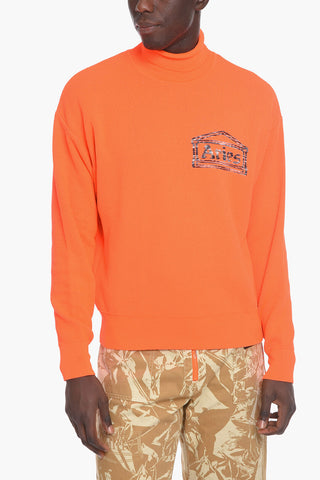 Stretchy Cotton TEMPLE Turtleneck Sweater with Jacquard Logo