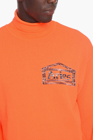 Stretchy Cotton TEMPLE Turtleneck Sweater with Jacquard Logo