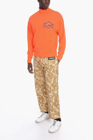 Stretchy Cotton TEMPLE Turtleneck Sweater with Jacquard Logo