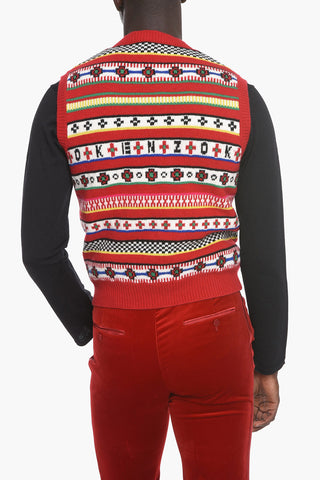 PARIS V Neck Wool Blend Jacquard Vest
