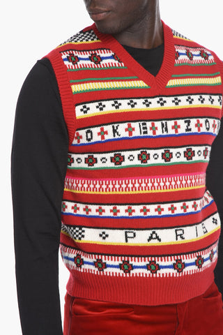 PARIS V Neck Wool Blend Jacquard Vest