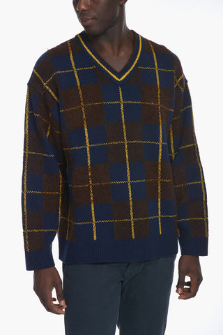 PARIS V Neck Windowpane Check Pullover