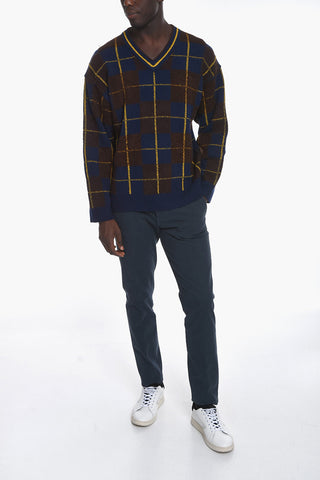 PARIS V Neck Windowpane Check Pullover
