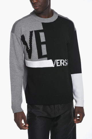 Wool Crewneck Sweater with Jacquard Logo