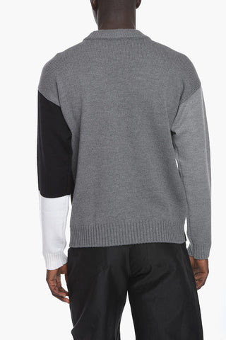 Wool Crewneck Sweater with Jacquard Logo