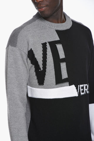 Wool Crewneck Sweater with Jacquard Logo