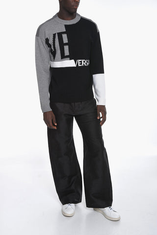 Wool Crewneck Sweater with Jacquard Logo