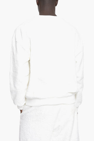 Crew Neck Cotton Terry Sweatshirt with Logo Plate