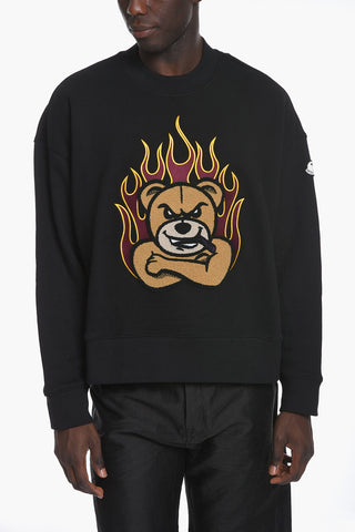 PALM ANGELS Brushed-cotton Crewneck Sweatshirt with Teddy Patch