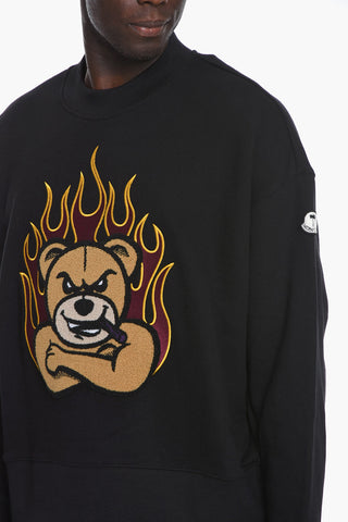 PALM ANGELS Brushed-cotton Crewneck Sweatshirt with Teddy Patch