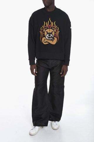 PALM ANGELS Brushed-cotton Crewneck Sweatshirt with Teddy Patch