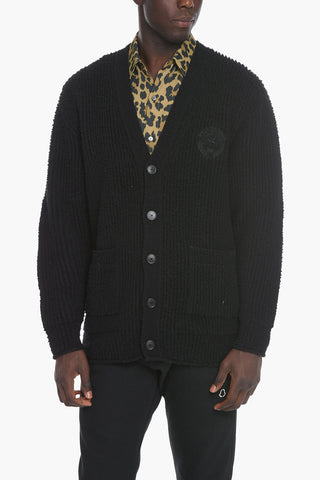 UNISEX Cardigan Lungo in Lana con Logo Ricamato