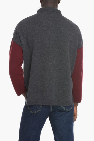 Two Tone Cashmere Blend Sweater with Polo Neck