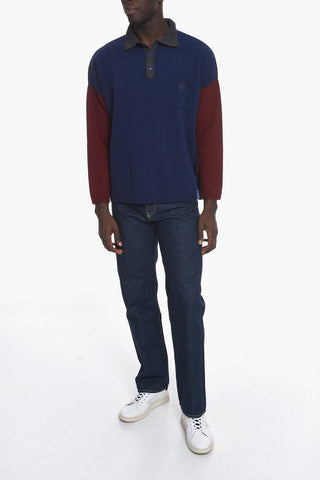 Two Tone Cashmere Blend Sweater with Polo Neck