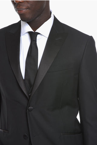 Virgin-wool CEREMONY ACADEMY 3-piece Suit with Satin Peak Lapel