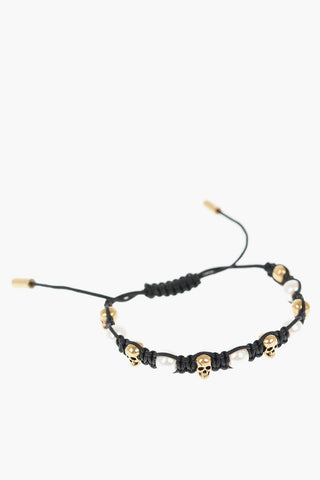 Friendship Bracelet with Swarovski Glass Pearls and Golden Skulls