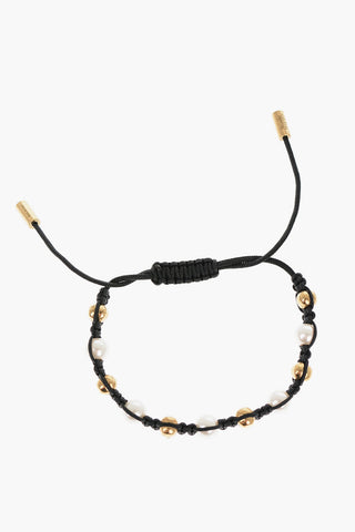 Friendship Bracelet with Swarovski Glass Pearls and Golden Skulls