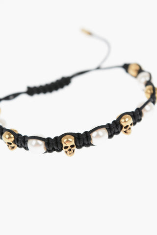 Friendship Bracelet with Swarovski Glass Pearls and Golden Skulls