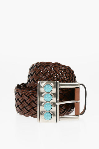 Braided Leather Belt with Stones Embellishment 50mm