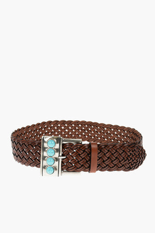 Braided Leather Belt with Stones Embellishment 50mm