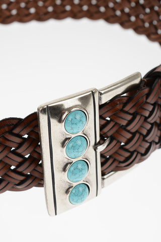 Braided Leather Belt with Stones Embellishment 50mm