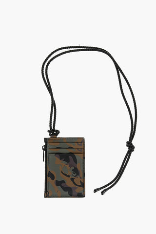 Camouflage Leather Card Holder with Removable Strap
