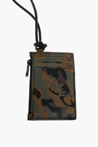 Camouflage Leather Card Holder with Removable Strap
