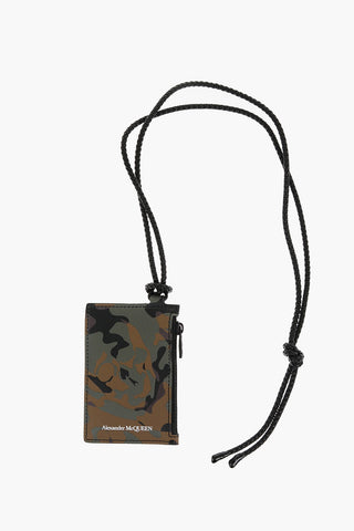 Camouflage Leather Card Holder with Removable Strap