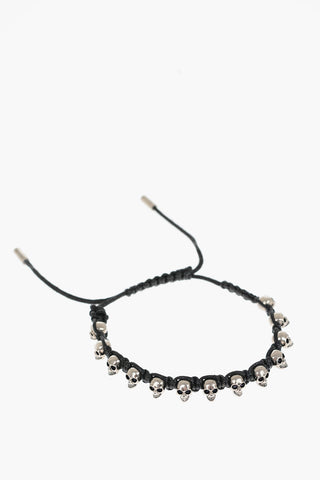 Bracciale in Cotone Cerato con Teschi in Ottone