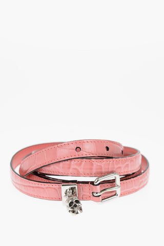 Croco Effect Embossed Leather SKULL Slim Belt 20mm