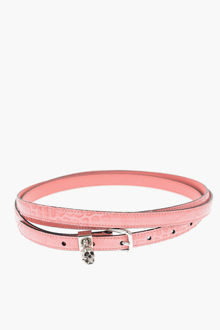 Croco Effect Embossed Leather SKULL Slim Belt 20mm