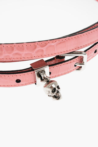 Croco Effect Embossed Leather SKULL Slim Belt 20mm