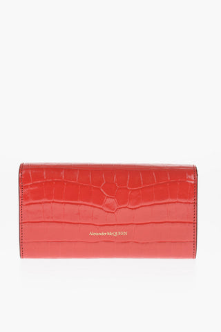 Crocodile Effect Patent Leather Wallet with Golden Skull