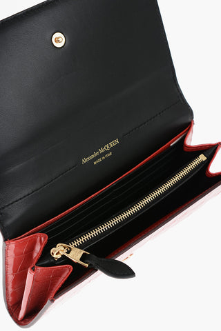 Crocodile Effect Patent Leather Wallet with Golden Skull