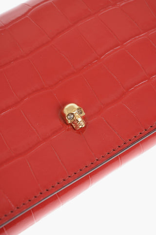Crocodile Effect Patent Leather Wallet with Golden Skull