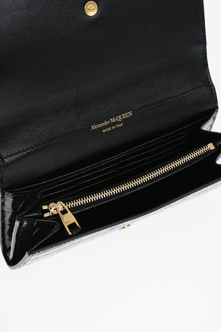 Crocodile Effect Patent Leather Wallet with Golden Skull